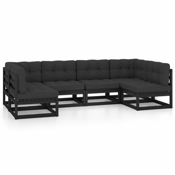 vidaXL 6-tlg. Garten-Lounge-Set mit Kissen Schwarz Massivholz Kiefer