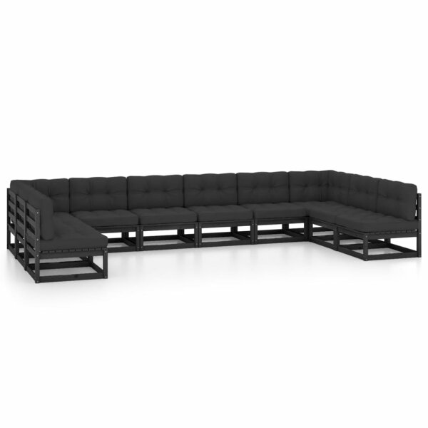 vidaXL 10-tlg. Garten-Lounge-Set mit Kissen Schwarz Kiefer Massivholz