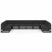 vidaXL 10-tlg. Garten-Lounge-Set mit Kissen Schwarz Kiefer Massivholz