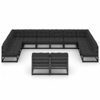 vidaXL 12-tlg. Garten-Lounge-Set mit Kissen Schwarz Kiefer Massivholz