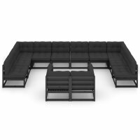 vidaXL 12-tlg. Garten-Lounge-Set mit Kissen Schwarz Kiefer Massivholz