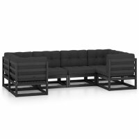 vidaXL 6-tlg. Garten-Lounge-Set mit Kissen Schwarz Kiefer...