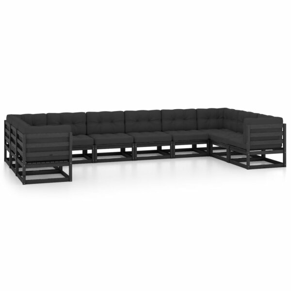 vidaXL 10-tlg. Garten-Lounge-Set mit Kissen Schwarz Kiefer Massivholz