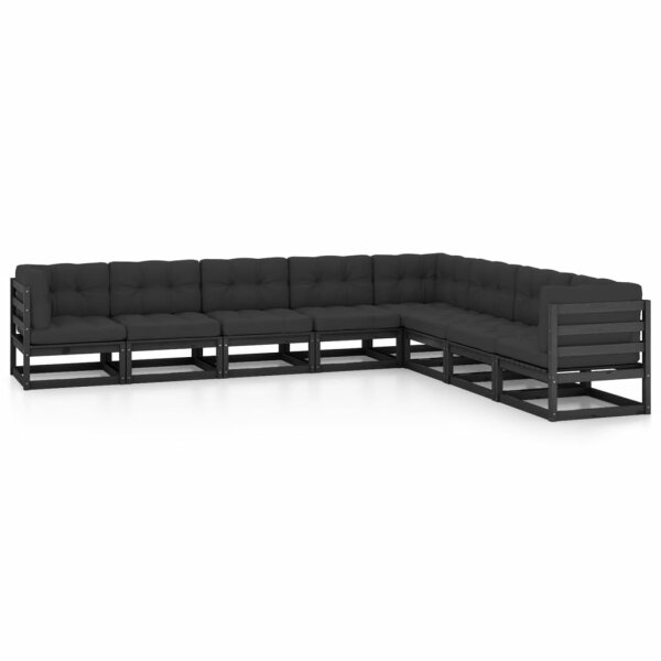 vidaXL 8-tlg. Garten-Lounge-Set mit Kissen Schwarz Kiefer Massivholz