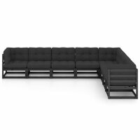 vidaXL 8-tlg. Garten-Lounge-Set mit Kissen Schwarz Kiefer Massivholz