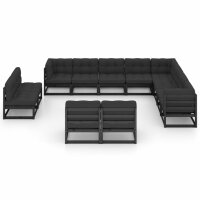 vidaXL 12-tlg. Garten-Lounge-Set mit Kissen Schwarz Kiefer Massivholz