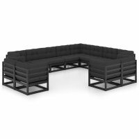 vidaXL 12-tlg. Garten-Lounge-Set mit Kissen Schwarz...