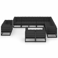 vidaXL 12-tlg. Garten-Lounge-Set mit Kissen Schwarz...