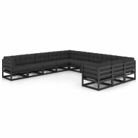 vidaXL 11-tlg. Garten-Lounge-Set mit Kissen Schwarz...