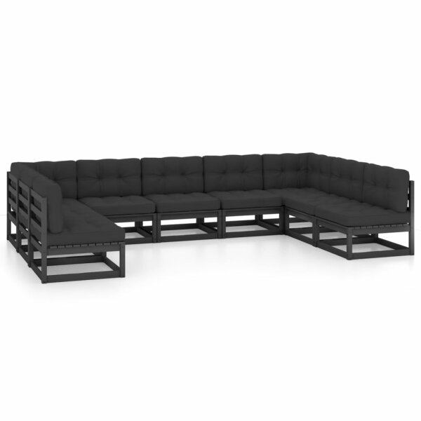 vidaXL 9-tlg. Garten-Lounge-Set mit Kissen Schwarz Massivholz Kiefer