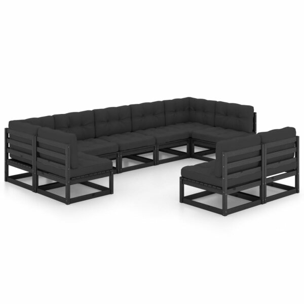 vidaXL 9-tlg. Garten-Lounge-Set mit Kissen Schwarz Massivholz Kiefer