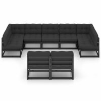 vidaXL 9-tlg. Garten-Lounge-Set mit Kissen Schwarz Massivholz Kiefer