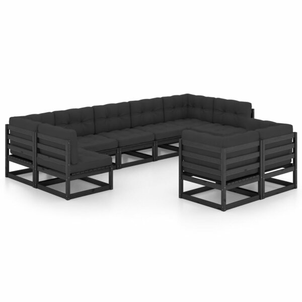 vidaXL 9-tlg. Garten-Lounge-Set mit Kissen Schwarz Massivholz Kiefer