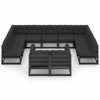 vidaXL 11-tlg. Garten-Lounge-Set mit Kissen Schwarz...