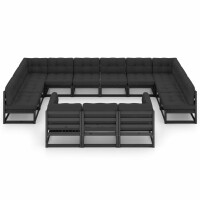 vidaXL 13-tlg. Garten-Lounge-Set mit Kissen Schwarz Massivholz Kiefer