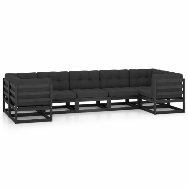 vidaXL 7-tlg. Garten-Lounge-Set mit Kissen Schwarz Massivholz Kiefer