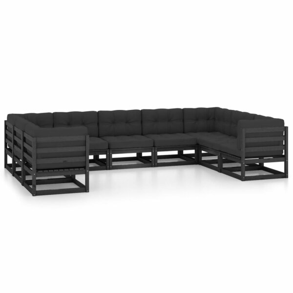 vidaXL 9-tlg. Garten-Lounge-Set mit Kissen Schwarz Massivholz Kiefer