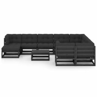 vidaXL 11-tlg. Garten-Lounge-Set mit Kissen Schwarz Kiefer Massivholz