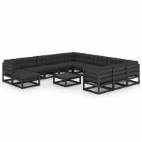 vidaXL 13-tlg. Garten-Lounge-Set mit Kissen Schwarz Kiefer Massivholz