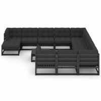 vidaXL 13-tlg. Garten-Lounge-Set mit Kissen Schwarz Kiefer Massivholz