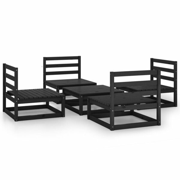 WOWONA 5-tlg. Garten-Lounge-Set Schwarz Massivholz Kiefer