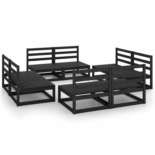 WOWONA 8-tlg. Garten-Lounge-Set Schwarz Massivholz Kiefer