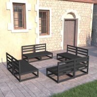 WOWONA 8-tlg. Garten-Lounge-Set Schwarz Massivholz Kiefer