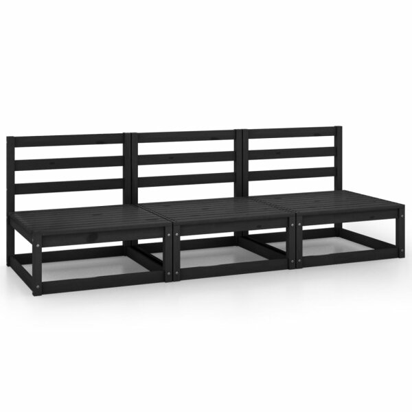 WOWONA 3-Sitzer-Gartensofa Schwarz Kiefer Massivholz