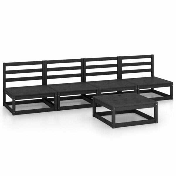 WOWONA 5-tlg. Garten-Lounge-Set Schwarz Massivholz Kiefer