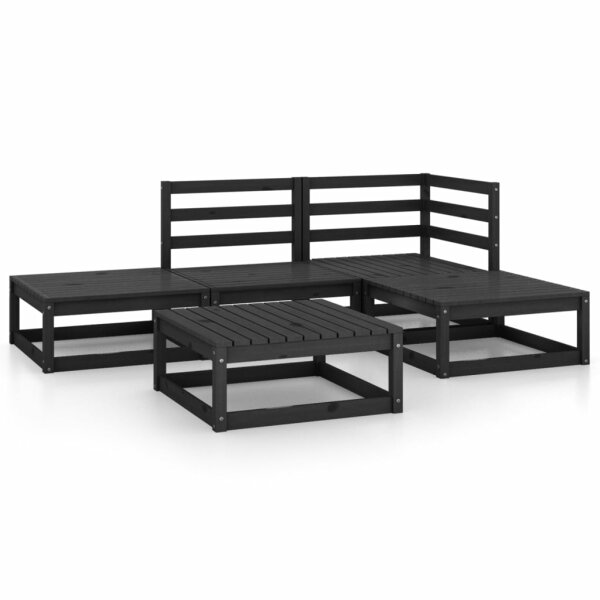 WOWONA 5-tlg. Garten-Lounge-Set Schwarz Massivholz Kiefer