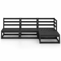 WOWONA 4-tlg. Garten-Lounge-Set Schwarz Massivholz Kiefer