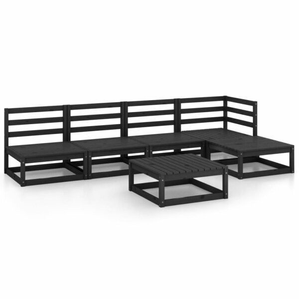 WOWONA 5-tlg. Garten-Lounge-Set Schwarz Massivholz Kiefer