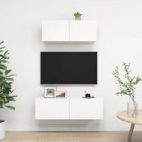 vidaXL 2-tlg. TV-Schrank-Set Weiß Holzwerkstoff