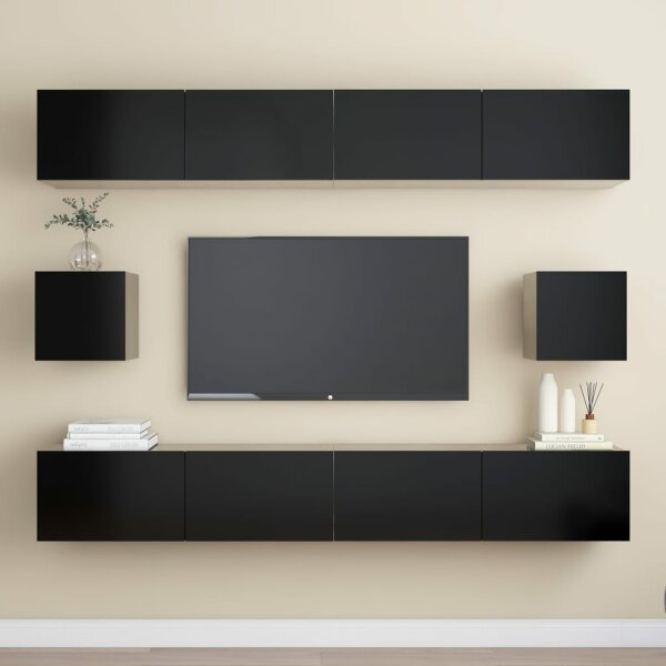 vidaXL 6-tlg. TV-Schrank-Set Schwarz Holzwerkstoff