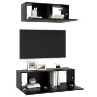 vidaXL 2-tlg. TV-Schrank-Set Schwarz Holzwerkstoff