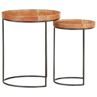 vidaXL 2-tlg. Couchtisch-Set Akazie Massivholz und Stahl