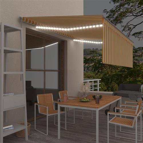 vidaXL Gelenkarmmarkise Einziehbar mit Jalousie LED 4x3 m Gelb & Weiß