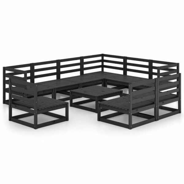 vidaXL 10-tlg. Garten-Lounge-Set Schwarz Massivholz Kiefer