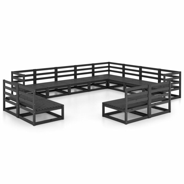 vidaXL 12-tlg. Garten-Lounge-Set Schwarz Massivholz Kiefer