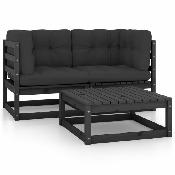 vidaXL 3-tlg. Garten-Lounge-Set mit Kissen Massivholz Kiefer