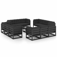 vidaXL 13-tlg. Garten-Lounge-Set mit Kissen Massivholz...