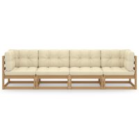 vidaXL 4-Sitzer-Gartensofa mit Kissen Kiefer Massivholz