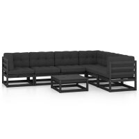 vidaXL 7-tlg. Garten-Lounge-Set mit Kissen Schwarz Kiefer Massivholz