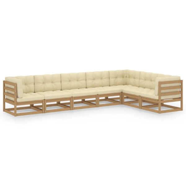 vidaXL 7-tlg. Garten-Lounge-Set Kissen Honigbraun Kiefer Massivholz