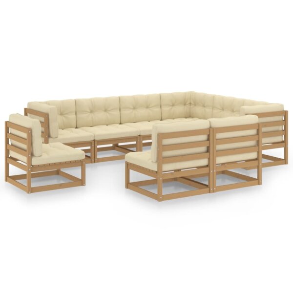 vidaXL 9-tlg. Garten-Lounge-Set Kissen Honigbraun Kiefer Massivholz