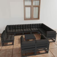 vidaXL 11-tlg. Garten-Lounge-Set mit Kissen Schwarz Kiefer Massivholz