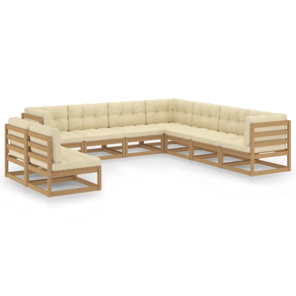 vidaXL 9-tlg. Garten-Lounge-Set Kissen Honigbraun Kiefer Massivholz