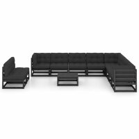 vidaXL 11-tlg. Garten-Lounge-Set mit Kissen Schwarz Kiefer Massivholz