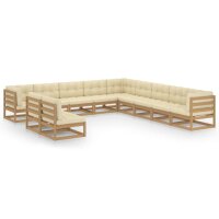 vidaXL 11-tlg. Garten-Lounge-Set Kissen Honigbraun Kiefer Massivholz