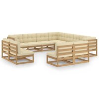 vidaXL 11-tlg. Garten-Lounge-Set Kissen Honigbraun Kiefer Massivholz